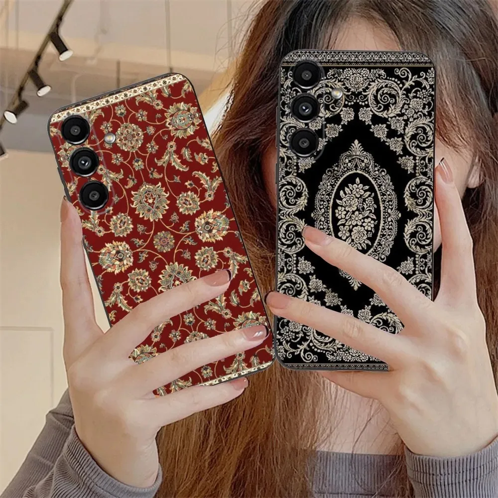 Persian Carpet Floral Pattern  Phone Case For Samsung S24,S21,S22,S23,S30,Ultra,S20,Plus,Fe,Lite,Note,10,9,5G Black Soft Cover