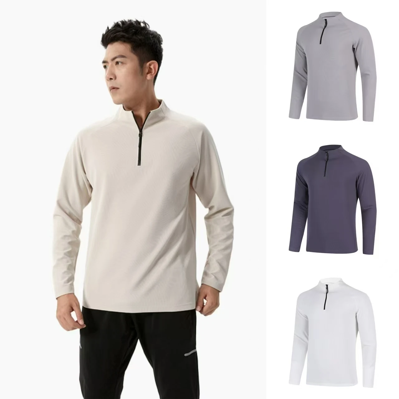 

Half Zipper Sweatshirt Men Sweatshirts Stand Up Collar Top Fitness Running Shirt Long Sleeve Tops Yoga Clothing Sport Clothes