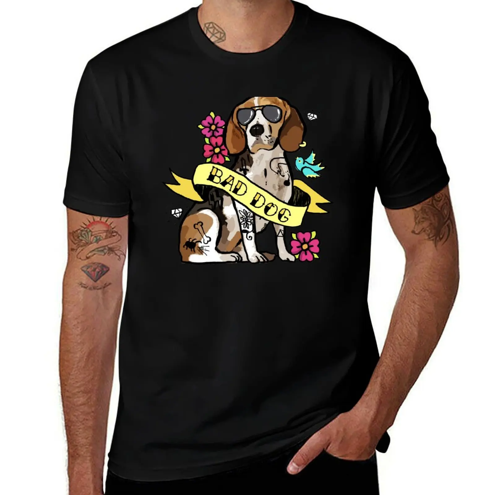 Bad Dog Beagle Tattoo T-Shirt Novelty Print Casual Tee Shirt