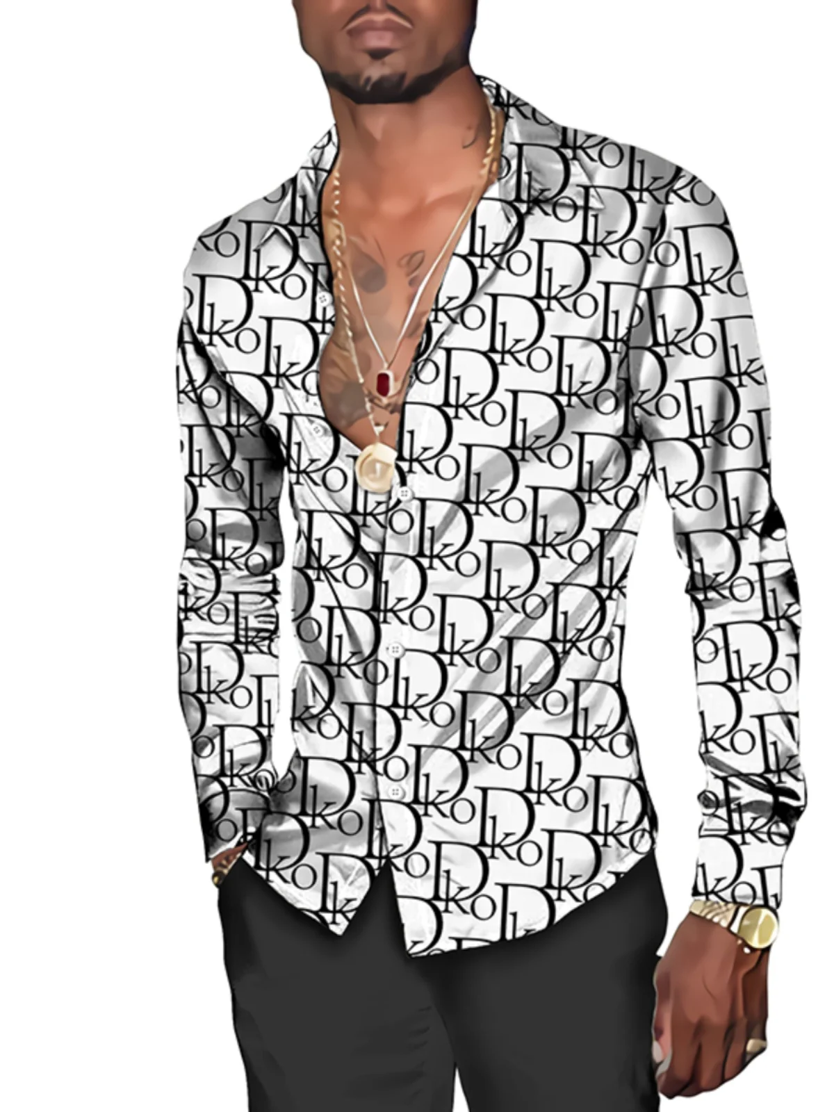 

3D Digital Print Long Sve Men's irt Faionable Geometric Pattern Slim Fit Casual Workwear Autumn Season Regular Thin