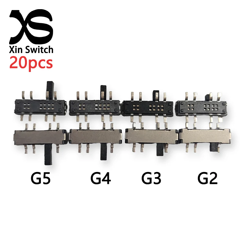 20PCS MSKT-23D20 Mini Toggle Switch Horizontal Patch Handle Height 2H-5H 8 Pin Patch Sliding 3-Position Side Micro Motion Switch