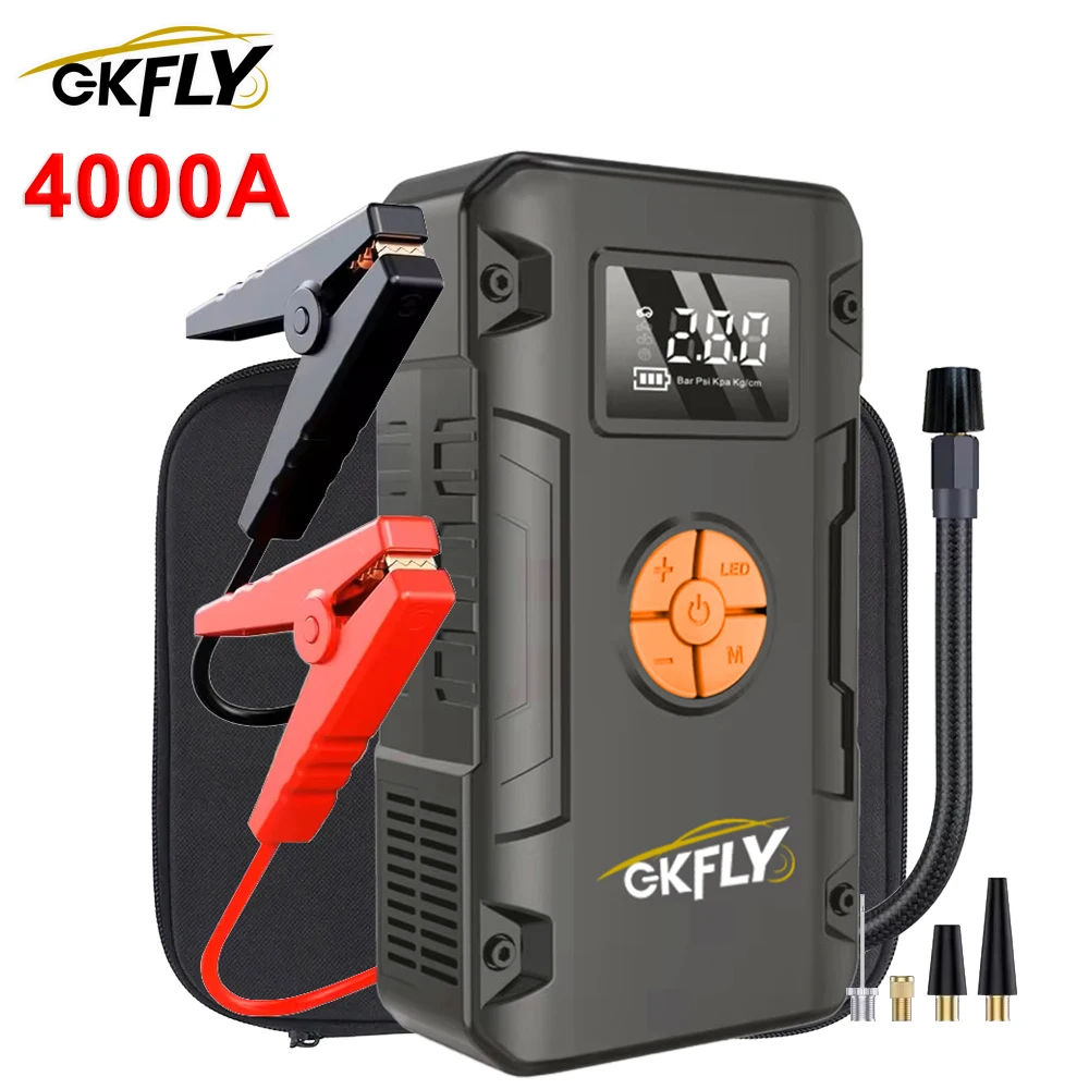 Rozrusznik Samochodowy 4000A z Pompą Powietrza Wielofunkcyjny 4 w 1 Kompresor Powietrza Power Bank Rozrusznik Akumulatora Samochodowego Inflator do Opon