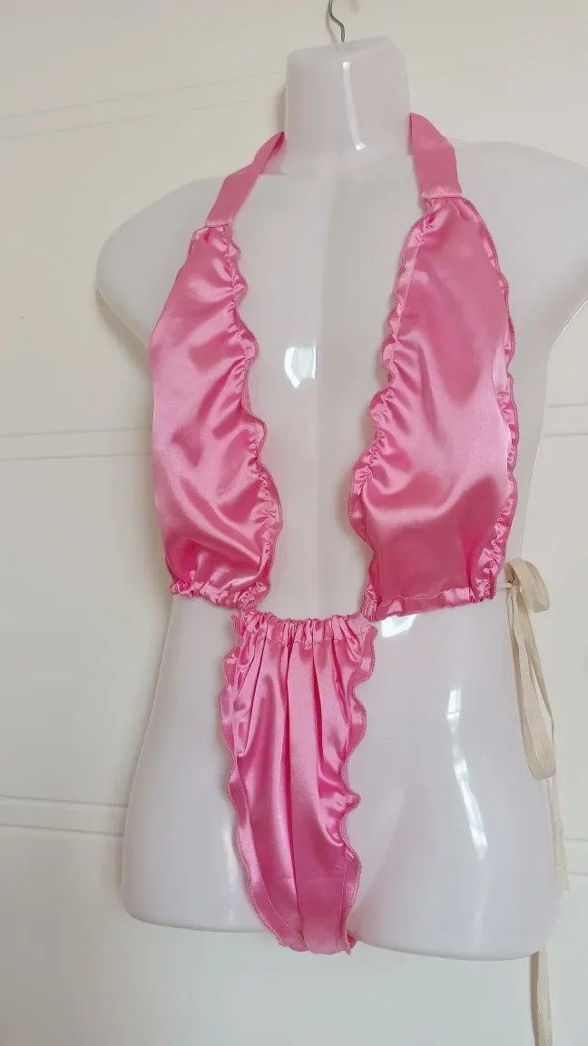 

Handmake Pink Silky Touch Sexy Costume Live Show Dance Club Private FKK Party