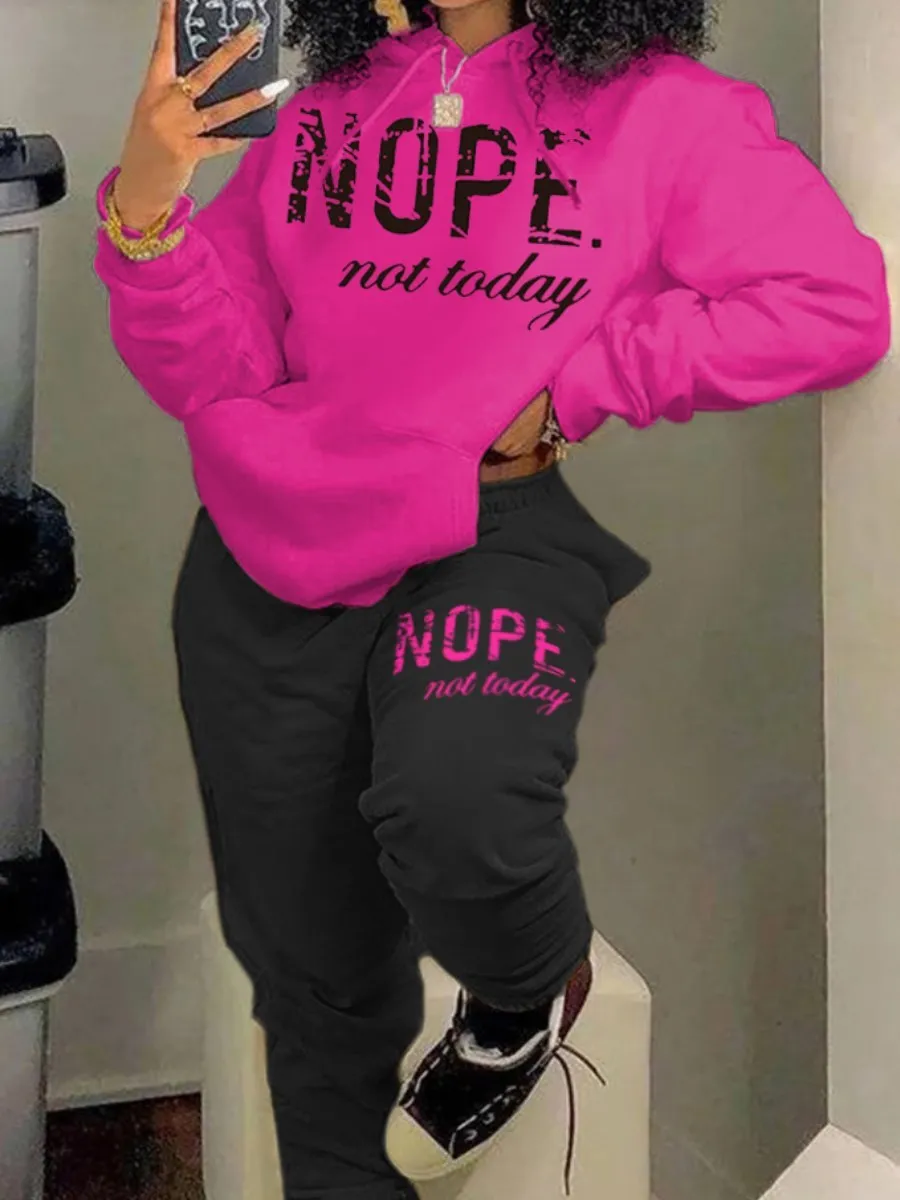 

LW Plus Size Two-pices set Fleece Nope Not Today Letter Print Tracksuit Set Women Casual Warm Suits Winter Hoodies Sweatpants