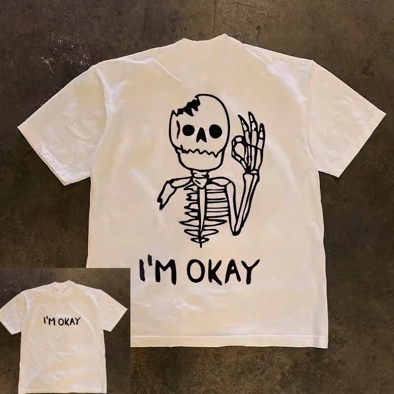 تي شيرت قطني أمريكي بأكمام قصيرة مطبوع للرجال والنساء تصميم صيفي فضفاض ماركة الشارع رقبة مستديرة قابلة للتنفس #2