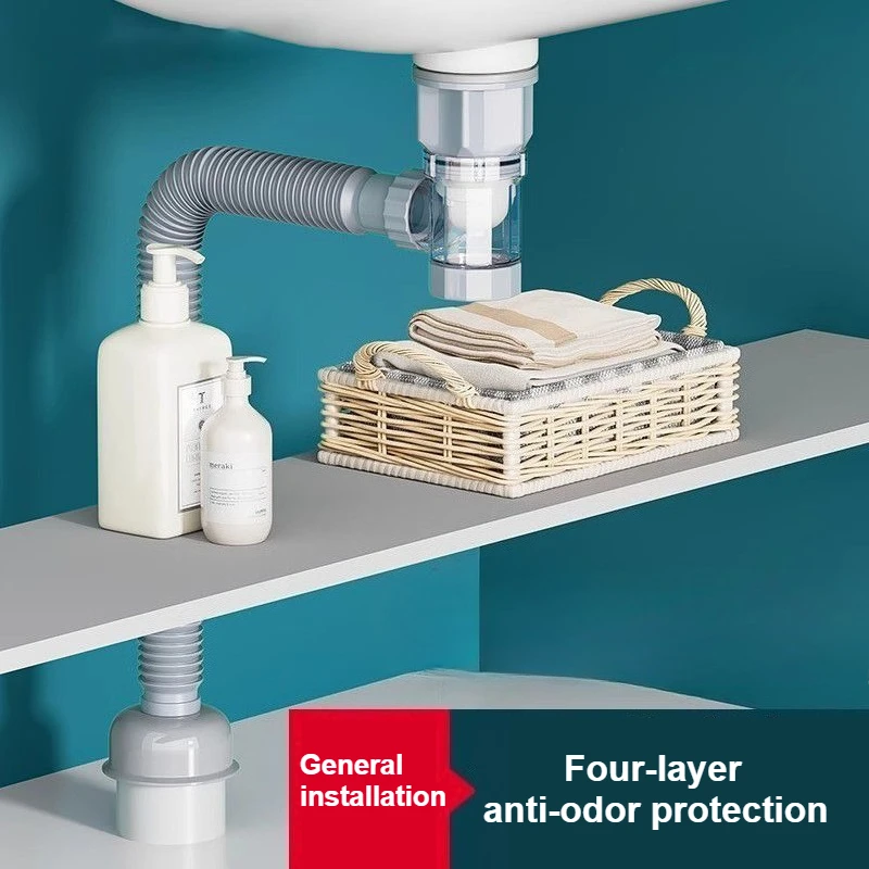 

Набор сливных труб с защитой от запаха, слив для кухонной раковины, выдвижной дезодорирующий фильтр, гибкая водосточная труба для ванной комнаты, против засорения, 1 шт.