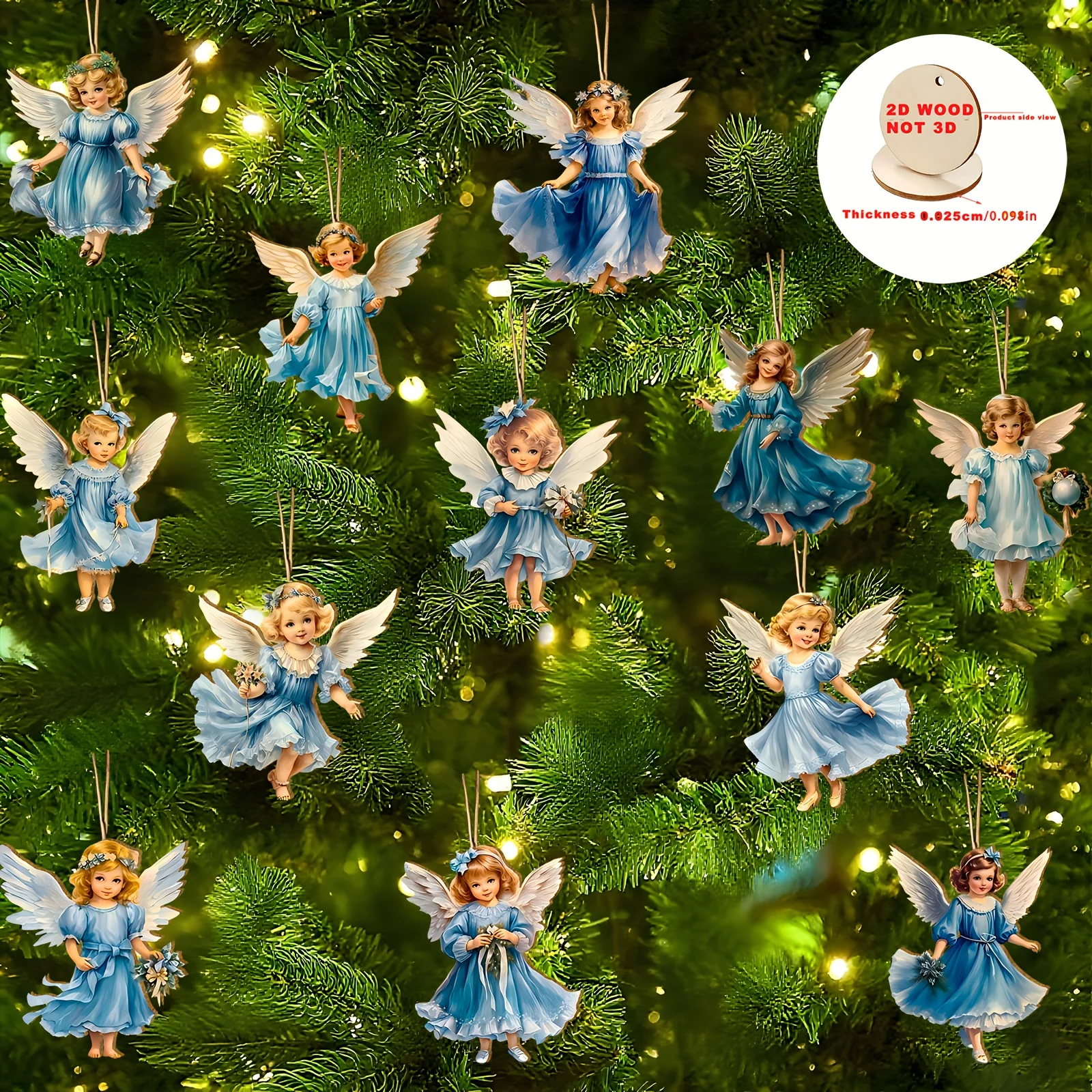 12 قطعة عيد الميلاد خمر خشبية الأزرق الملاك قلادة عيد ميلاد سعيد السنة الجديدة قلادة هدية شجرة عيد الميلاد ديكور لوازم أفضل الهدايا