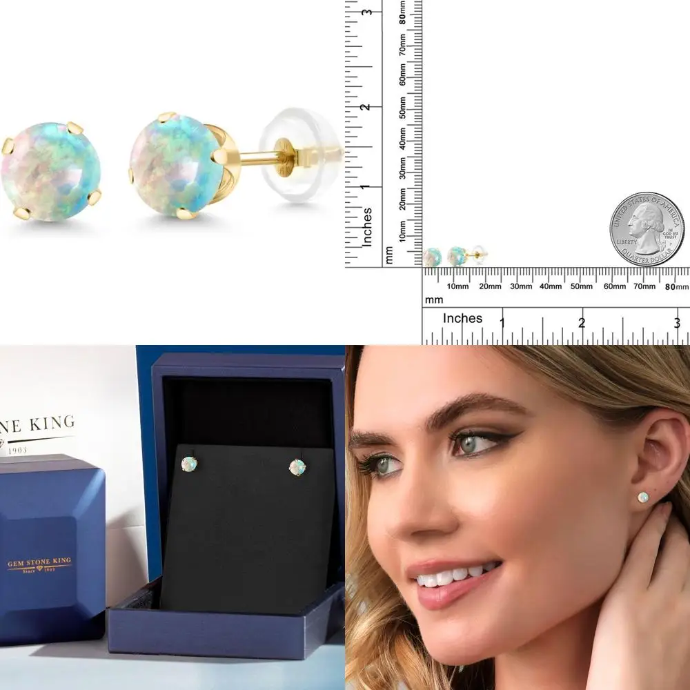 

Серьги-пусеты из золота 14K с круглым камнем 6 мм, имитирующим камень рождения, для женщин и мужчин