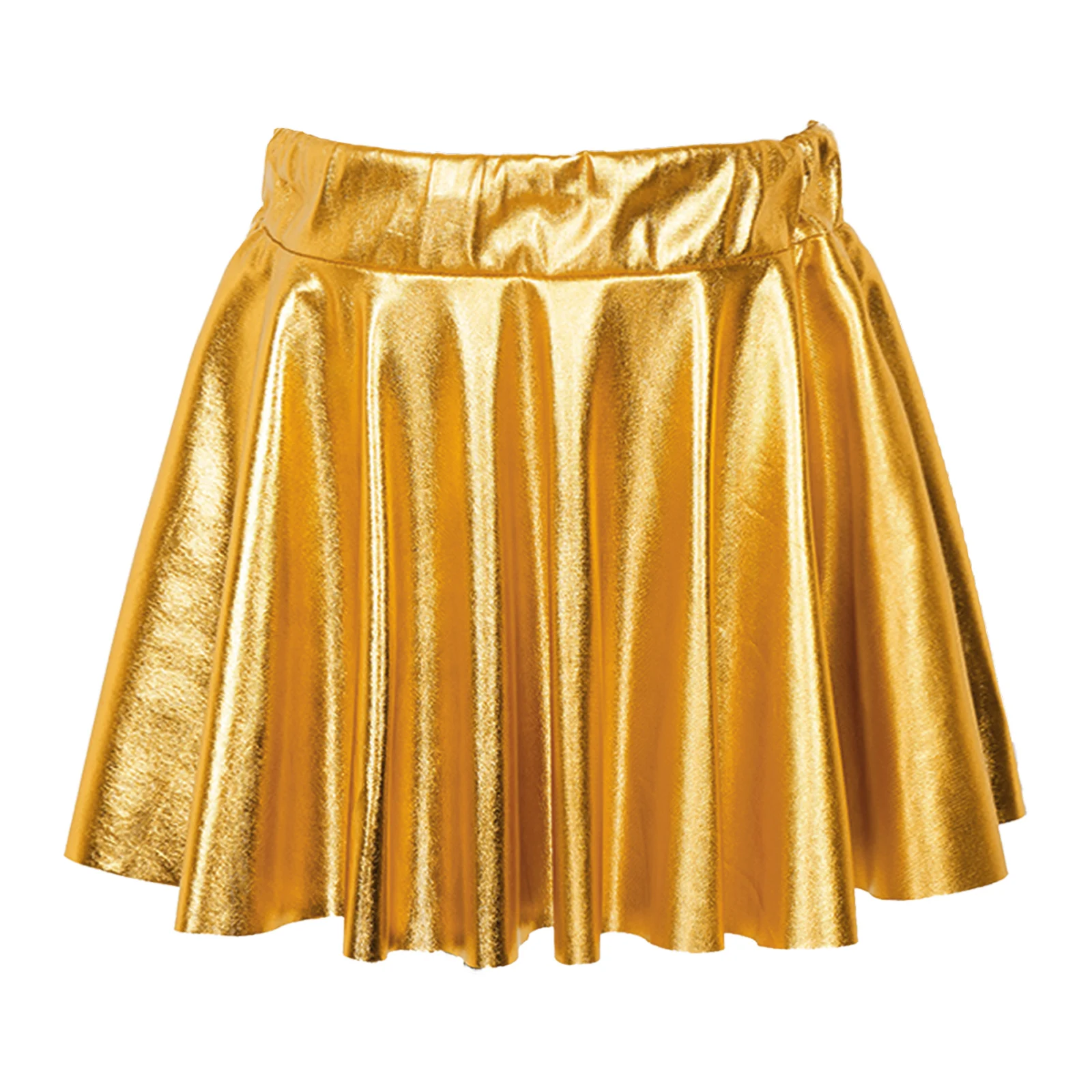 Kids Girls Shiny Metallic Pleated Skirt Skating Hip Hop Jazz Dance Performance Costume Elastic Waistband Athletic Scooter Skirts