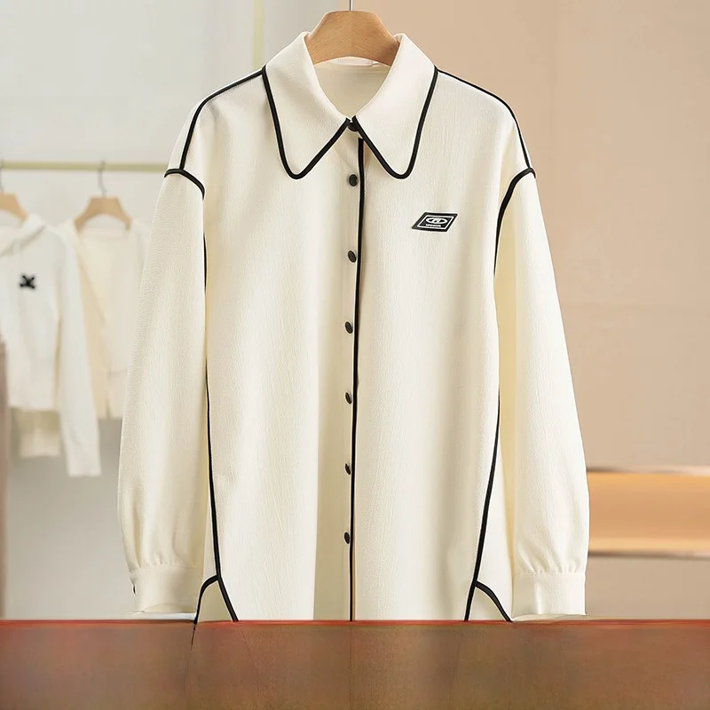 Xking Casual Colletto drappeggiato irt Jaet con fibra Stiy Autunno Nuove donne Vestibilità ampia Lunga Sve Colore puro Bottoni