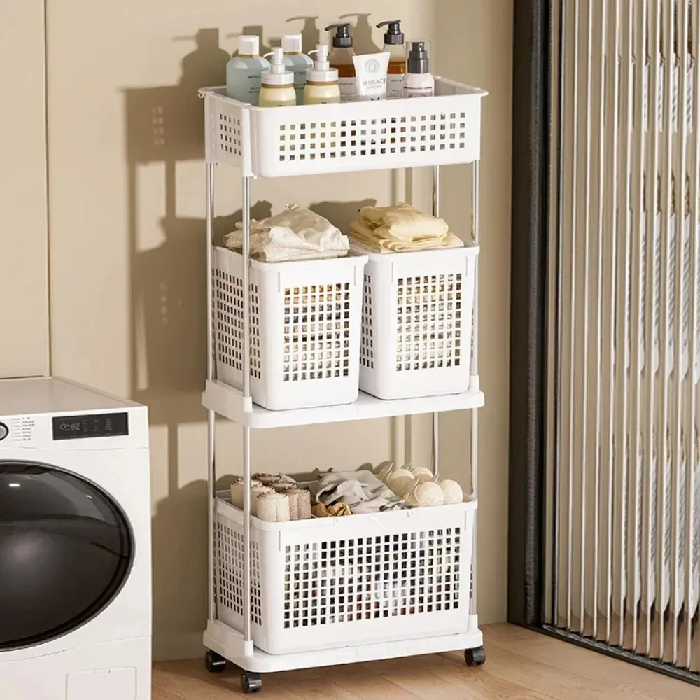 Multilayer Laundry Basket Household Dirty Clothes Storage Trolley Movable Rolling Laundry Cart Portable Bathroom Clothes Shelf image 2