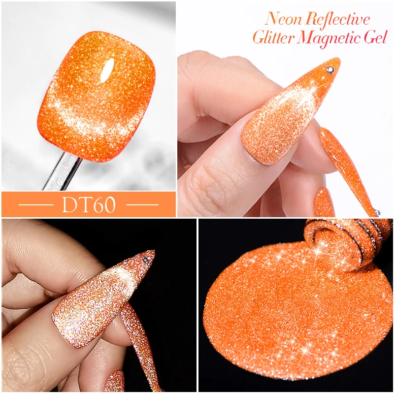 MEET ACROSS 7ml Neon Reflective Glitter Cat Magnetic Gel Nail Polish Laser Color Semi-permanent Varnish Uv Nail Polish Nail Art