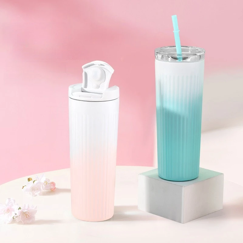 

Новая полосатая градиентная изоляционная кофейная чашка из нержавеющей стали 304, высокоцветная чашка для воды, ручная изоляционная чашка