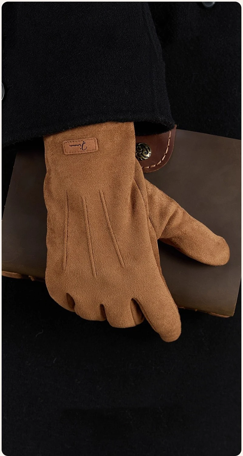 Thermal Touch Screen Winter Gloves, Full Deerskin Suede Soft and Warm, Fleece and thick outdoor cycling / driving woolen gloves