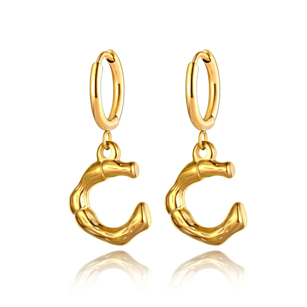 JeeMango 18K Gold Plated Initial Hoop Earrings For Women Stainless Steel Drop Dangle Alphabet Letters Earrings Jewelry JE22035