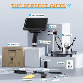 Tomlov digital hdmi usb mikroskop 7 "dm201 elektronische mikroskope kamera 1300x zoom 16mp löt telefon reparatur mikroskop