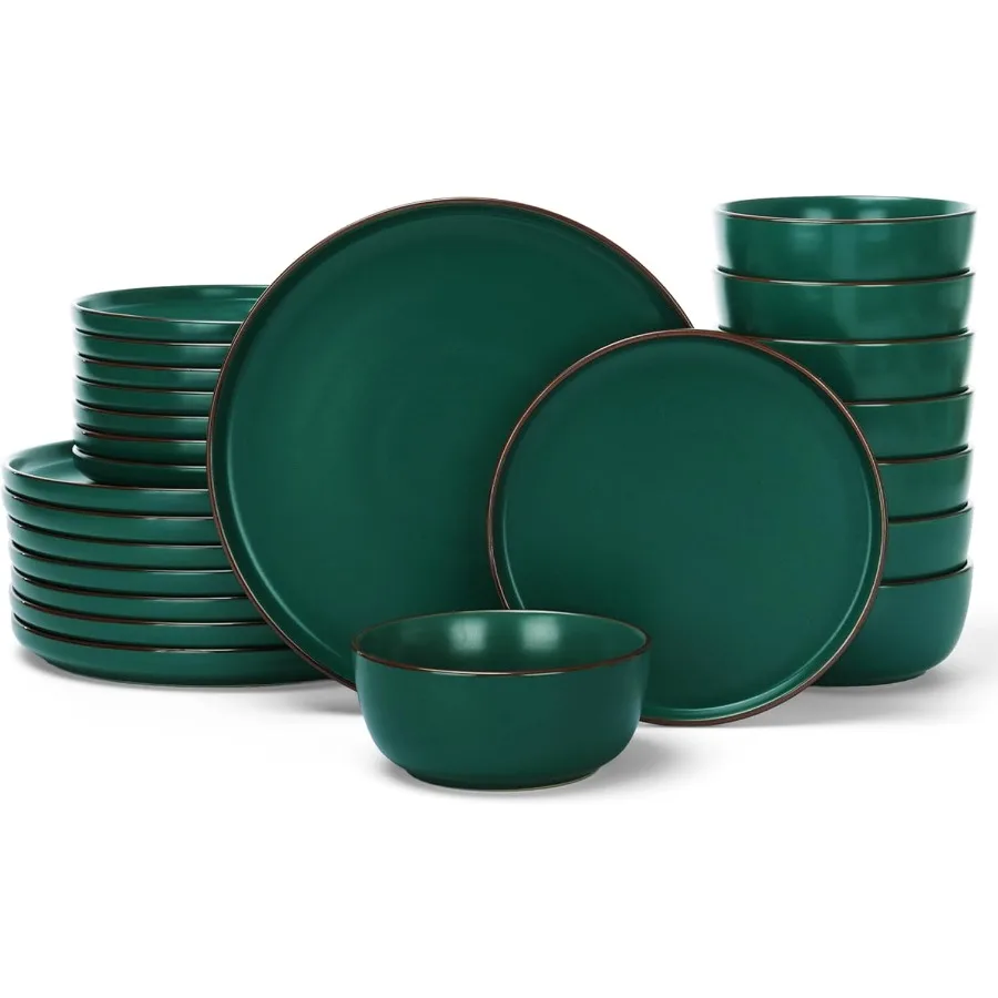 

Наборы столовой посуды Mercury, 24 предмета, наборы тарелок и мисок для 8, набор посуды для микроволновой печи и можно мыть в посудомоечной машине, темно-зеленый
