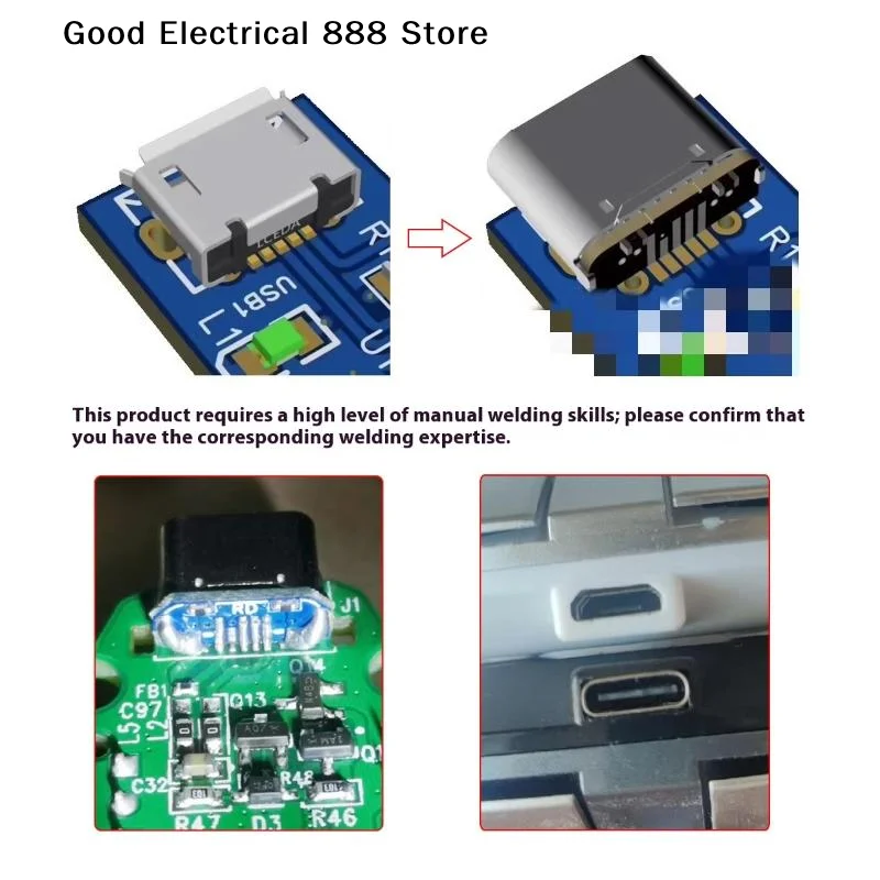 【GE】2Pcs Charging Port For PCB Soldering DIY Repair Adapter Micro-USB Connector Type C Female Jack 5Pin SMD SMT Type-C Socket