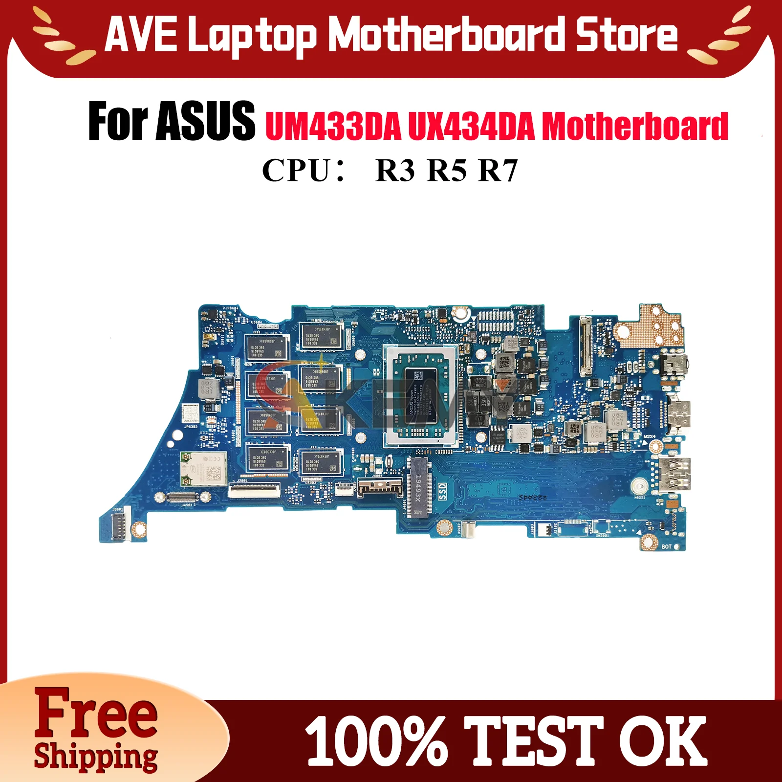 

UX434DA Материнская плата для ноутбука ASUS ZenBook UX434DA UX434D UM433DA Материнская плата для ноутбука с процессором R3 R5 R7 100% тестирование ОК быстрая доставка