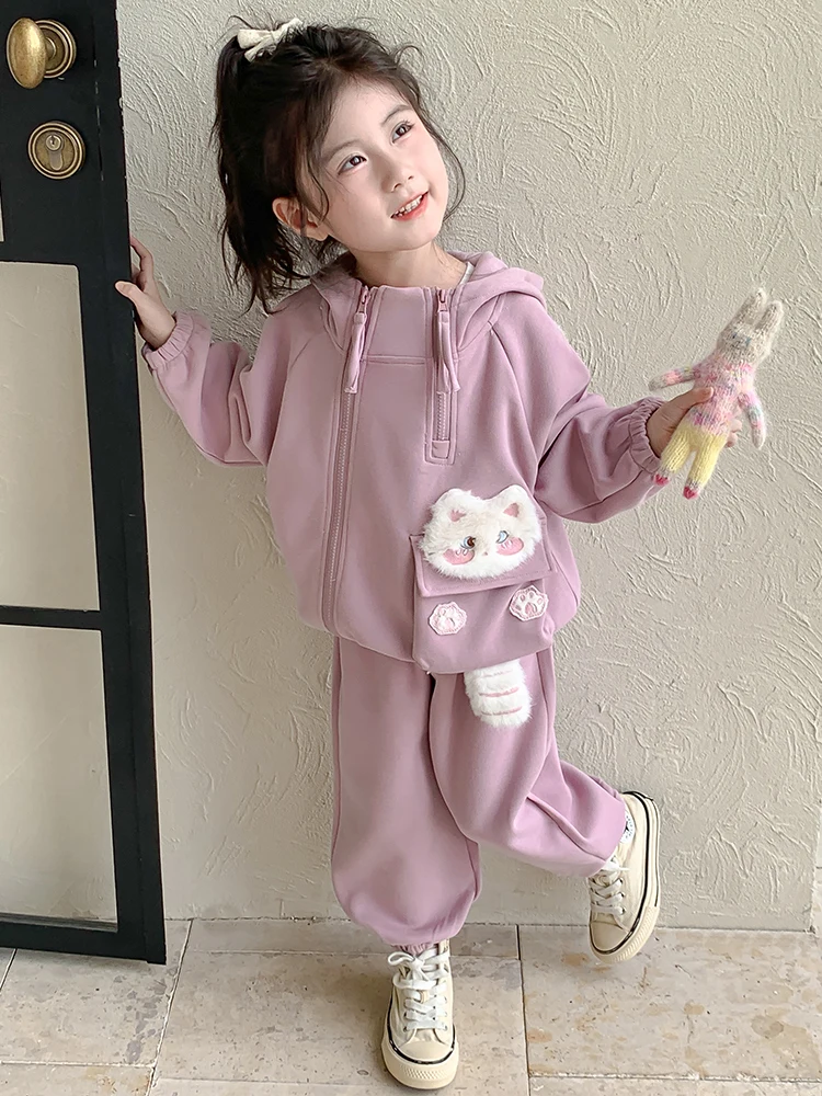 

Повседневный комплект из двух предметов с героями мультфильмов для девочек, осенний модный детский наряд, удобный детский ансамбль из смеси хлопка и полиэстера