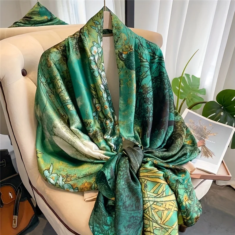 180*90cm Large Silk Satin Scarf Women Fashion Printed Scarf Spring And Summer Styles New Shawl Wrap Female Hand 2024 NEW