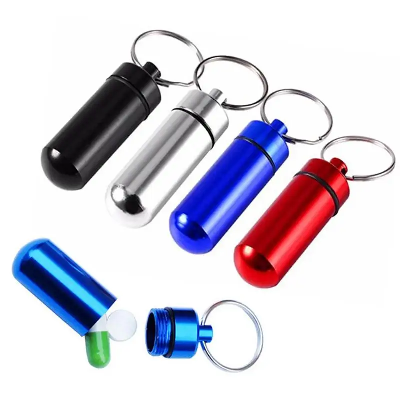 Portable Mini Travel Pill Medicine Box Case Waterproof Container Keychain Capsule Bottle Key Ring Chain First Aid Medicine Box