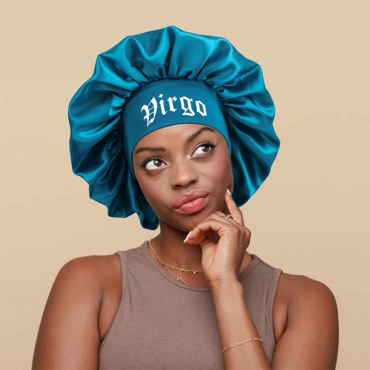 1PConstellation Print Satin Sleep Bonnet with Wide Band Soft Wrap Band for Daily Use Makeup & Face WashingComfortableSleepingCap