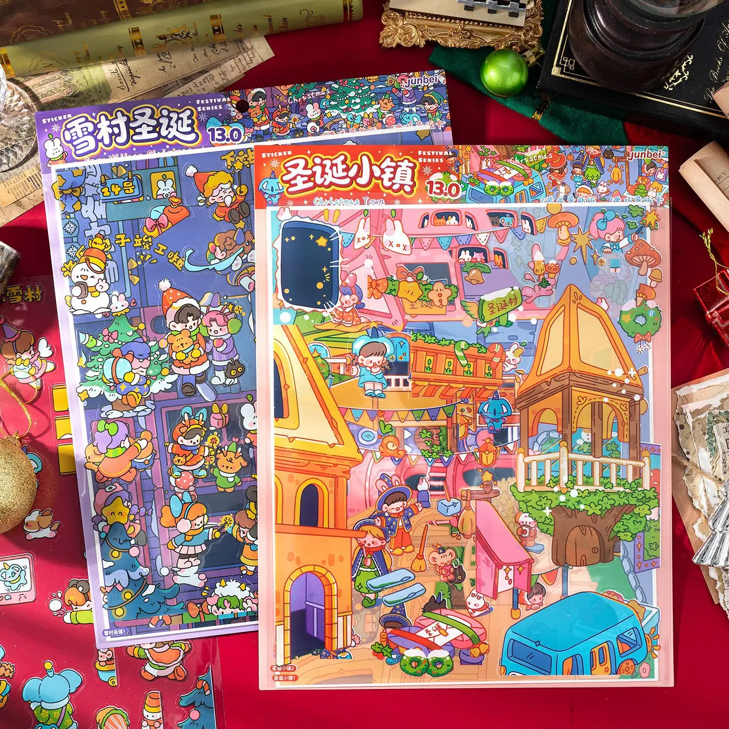 Kawaii Christmas Town 3D Snow Village Christmas Landscape Sticker  DIY Pocket Cabin Scene Christmas gifts ﻿