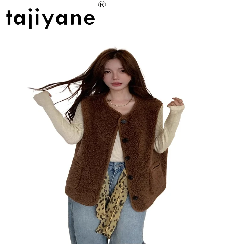 

TAJIYANE 100% Wool Fur Coat Woman Sleeveless Reversible Real Fur Vest Casual Ladies Outerwears Winter Women Clothes 2025 шуба