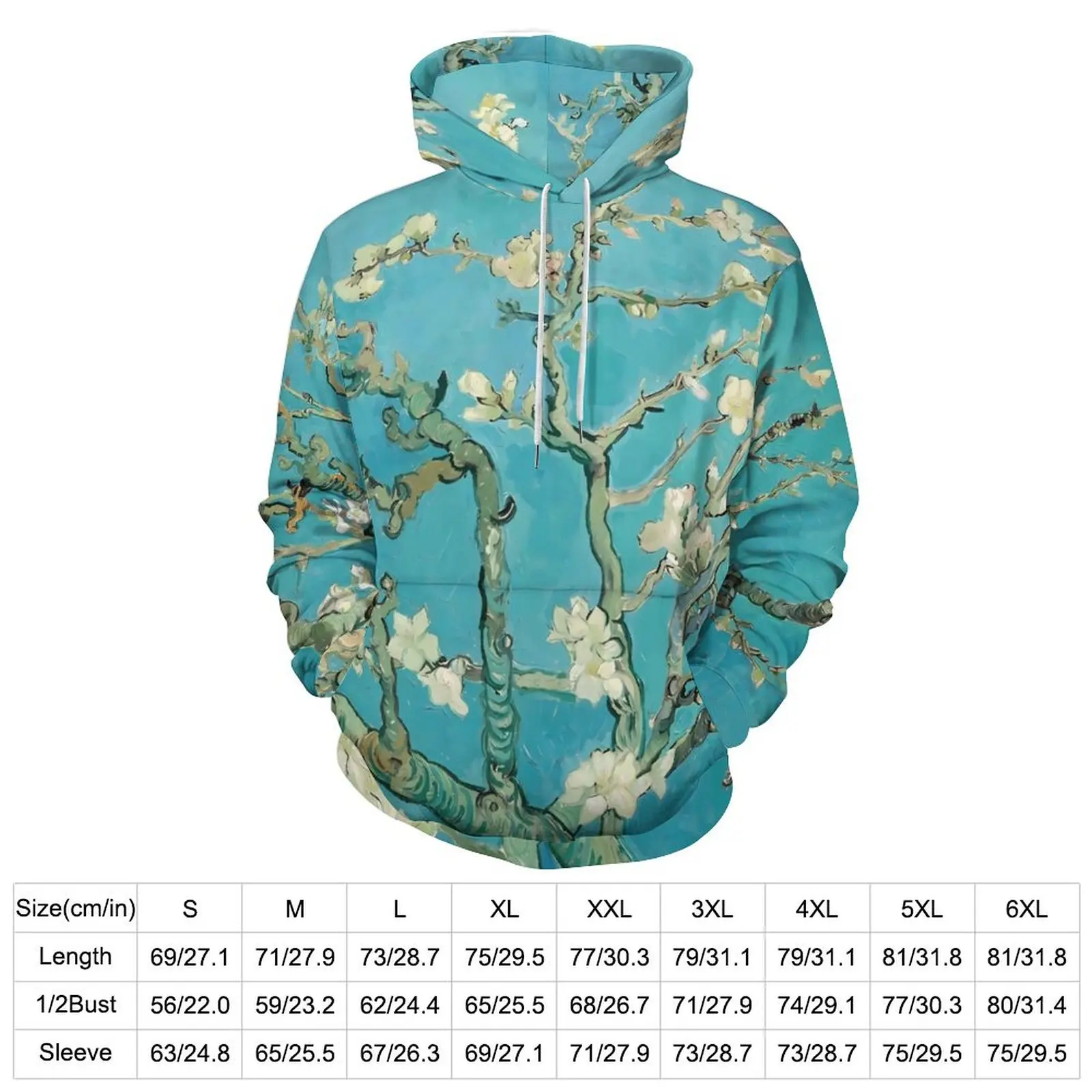 Vincent Van Gogh Oil Painting Hoodies Almond Blossoms Hip Hop Casual Hoodie Long-Sleeve Trendy Design Sweatshirts Large Size