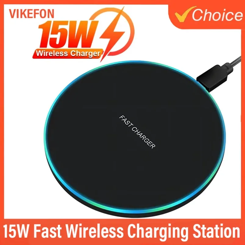 For iPhone 12 13 14 15 16 Pro XS Max 15W Fast Wireless Charging Station For Samsung Xiaomi Huawei Wireless Charger Pad