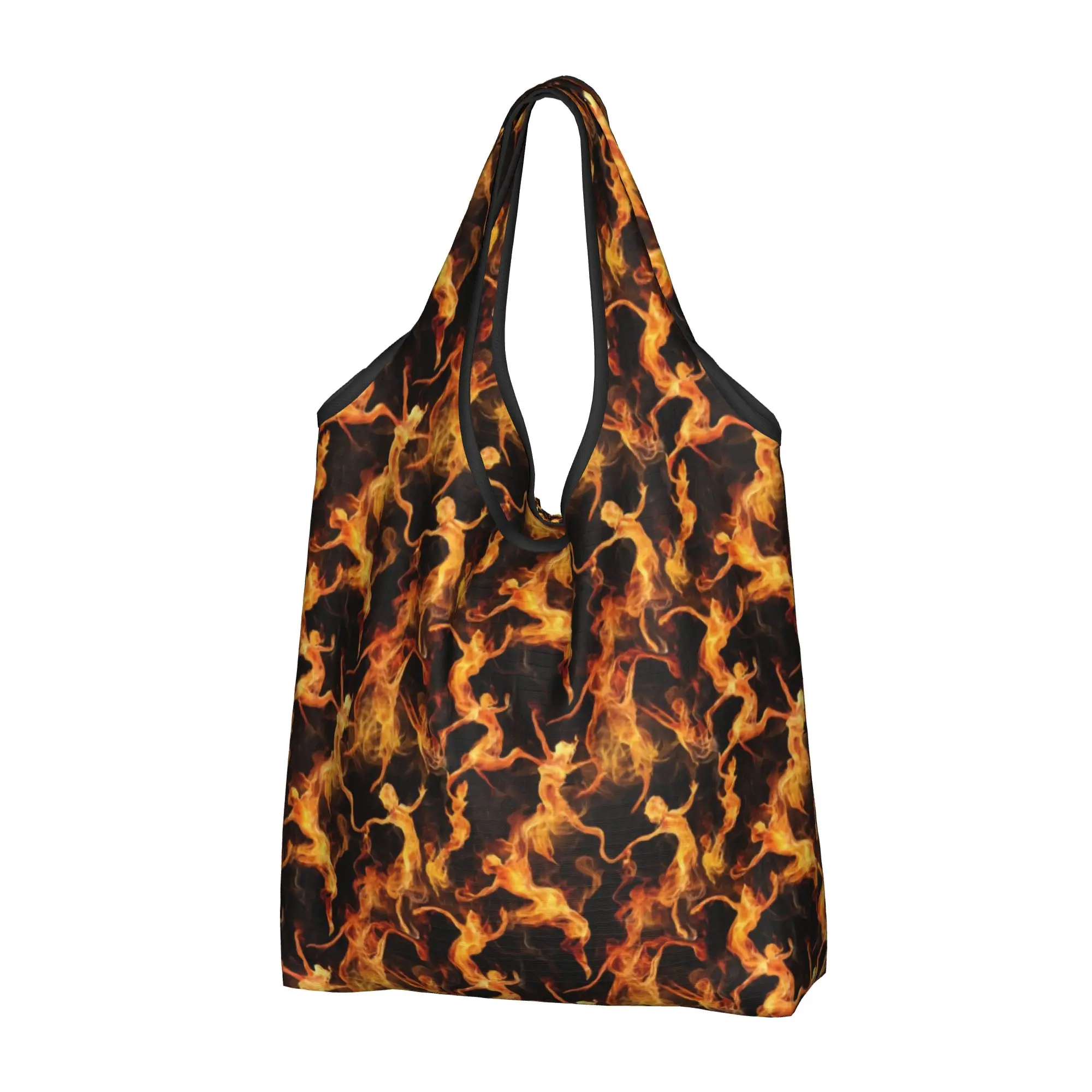 Kawaii Printing Flames Bacchanal of The Fire Spirits Tote Shopping Bags Portable Shopper Shoulder  Handbag