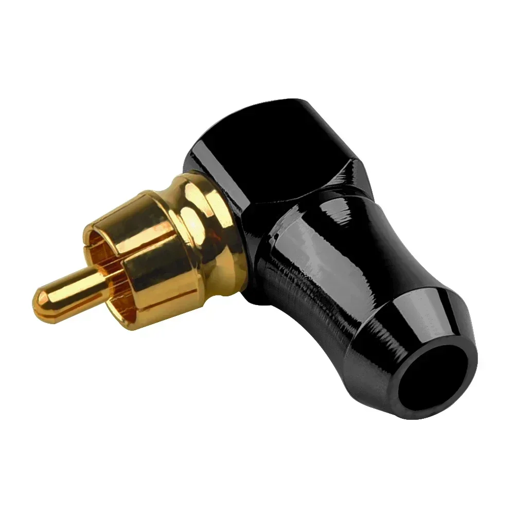 Rca ângulo reto macho plug cobre conector de áudio e vídeo adaptador de solda conector banhado a latão se encaixa até cabo de 6mm