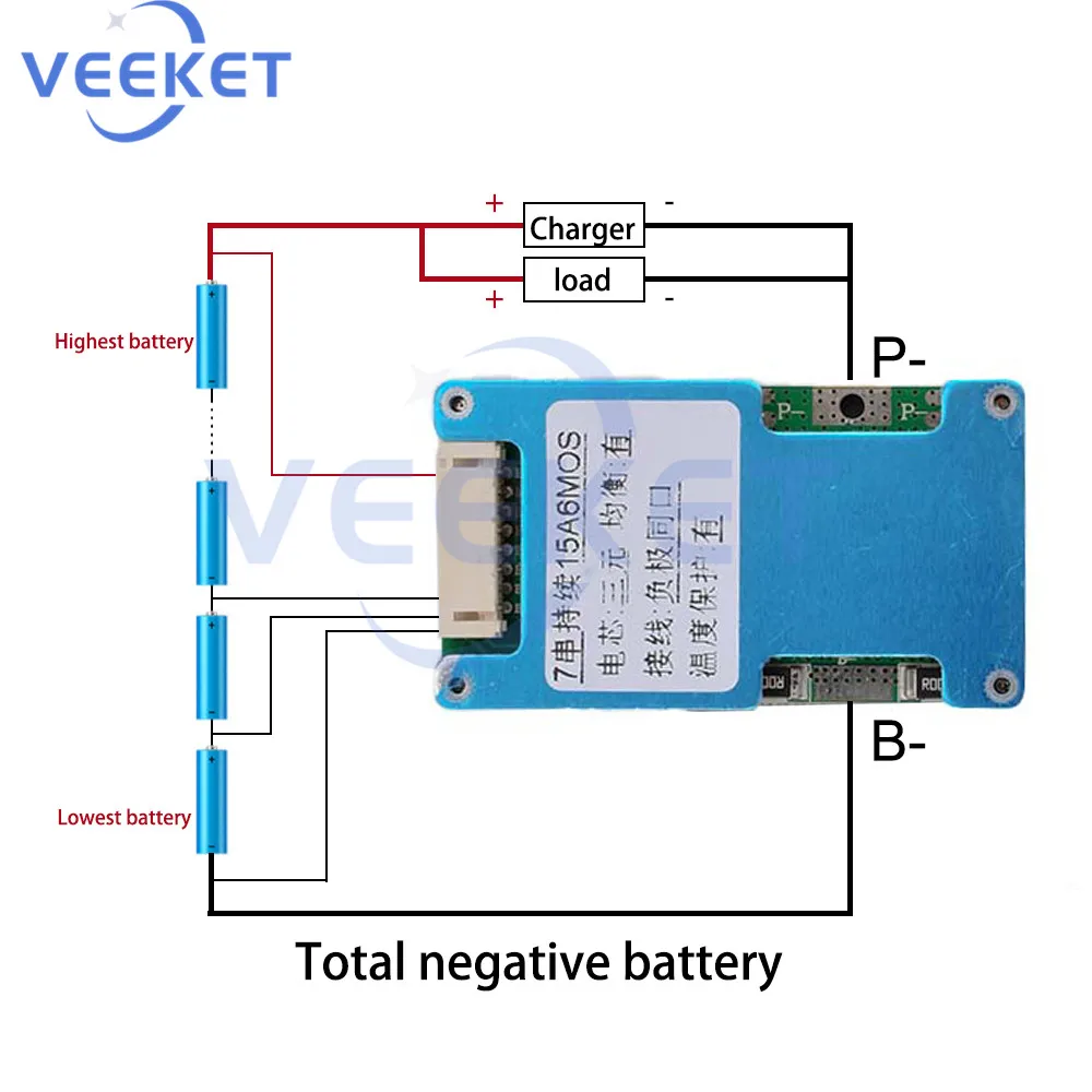 BMS 7S 15A 20A 25A L-ithium Battery Protection Board 18650 with Balancing Stable Protective Functions for Charge Protection