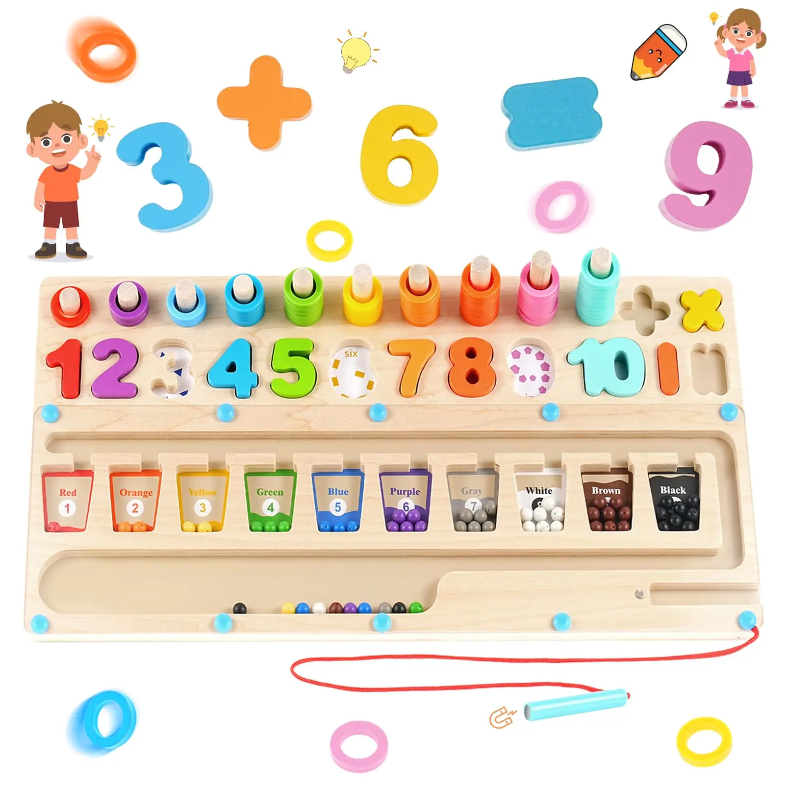 

Wooden Magnet Board Puzzles Game Magnetic Color and Number Maze Toddlers Montessori Educational Toys for 3Y Counting Sorting Toy
