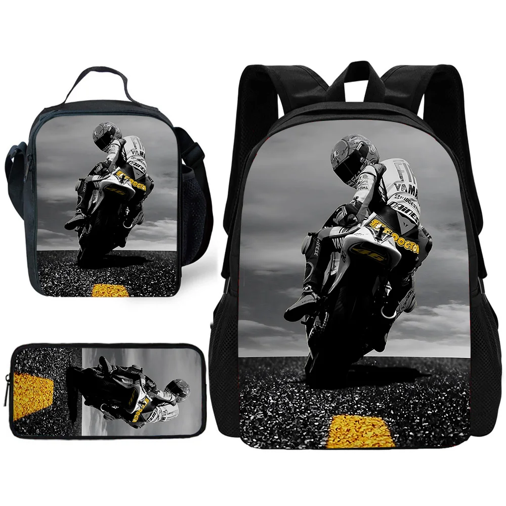 Motorcycle Racing Child School Backpack with Lunch Bags ,Pencil Bags ,School Bags for Y-Y-yamahas Boys Girls Best Gift