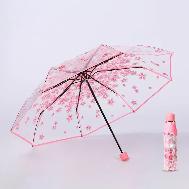 

New Transparent Cherry Flower Umbrella Anti-literature Folding Umbrella Anti-ultraviolet Sun Umbrella