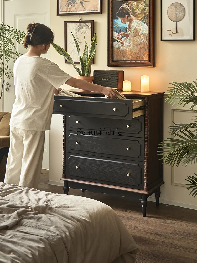 

02French retro cabinet living room bedroom locker solid wood small apartment