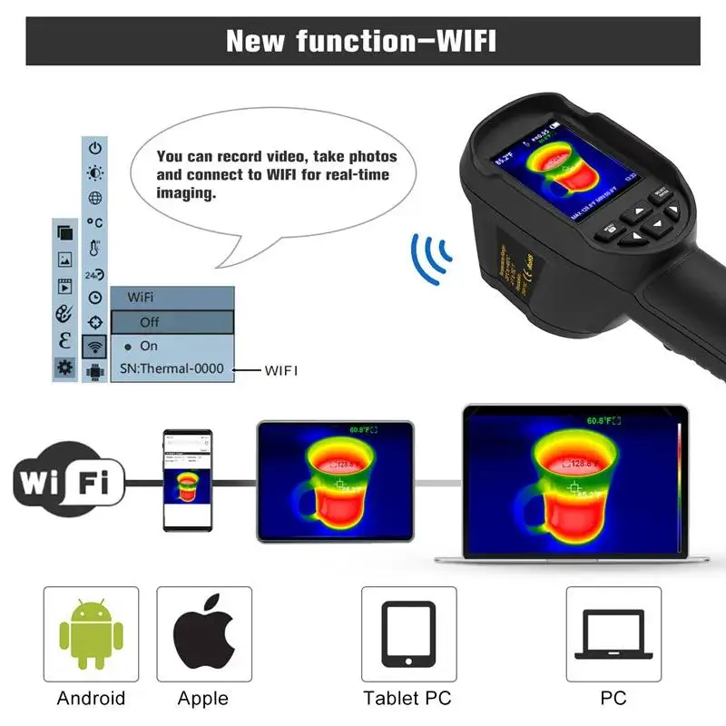 Imagem -05 - Hti Ht06 256*192 Pixels Wifi Câmera Térmica Infravermelha Transmissão Termovisor Portátil 20550 ° c para Industrial