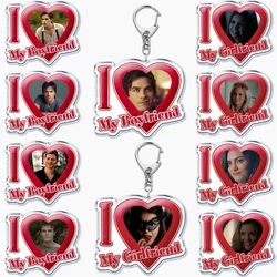 Popular The Vampire Diaries I Love My Boyfriend Girlfriend Keychain Key Chain Ring Damon Elena Stefan Keychains for Fans Gifts