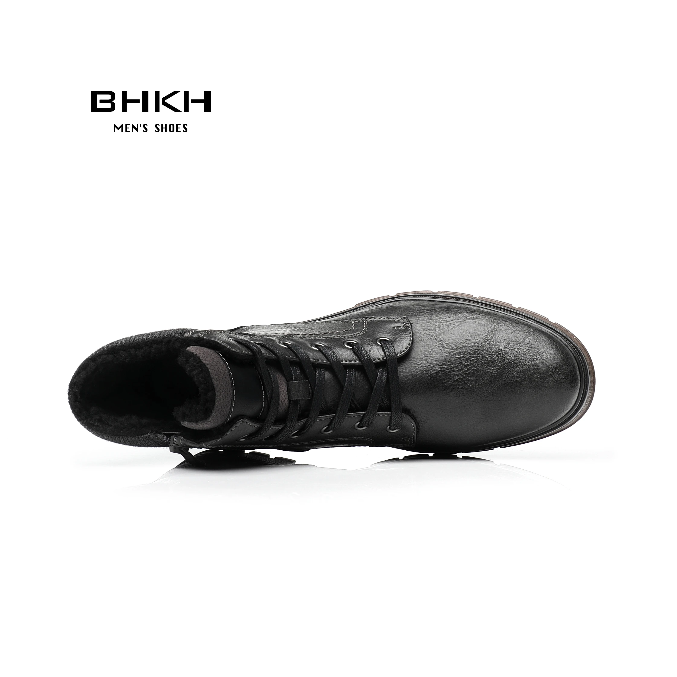 BHKH 2024 Winter Men Boots Fur Warm Ankle Boots Anti-Slip Snow Shoes Zip Lace-up Men Casual Boots Man Shoes