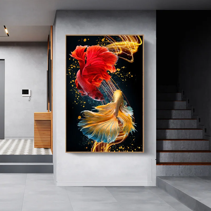 Abstract Colorful Betta Fish Animal Canvas Painting Wall Art Picture Posters and Prints Home Decor for Living Room No Frame