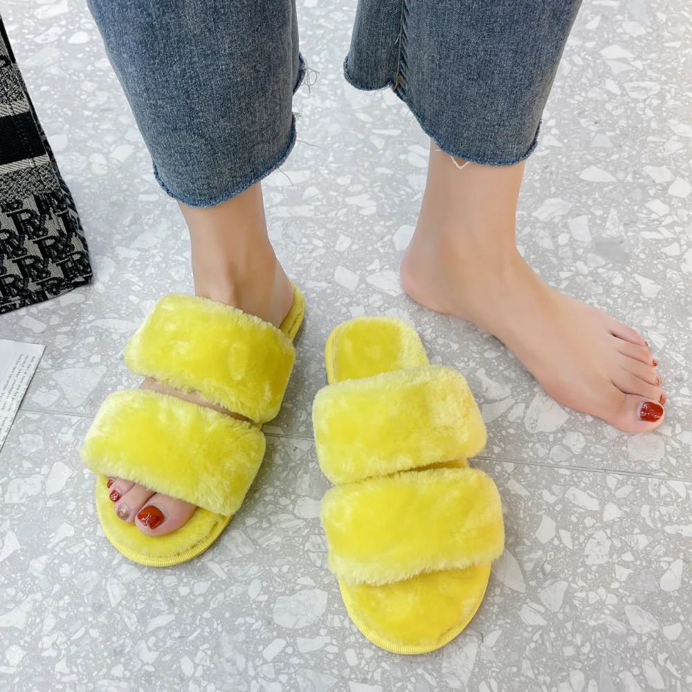 Winter Plush Slippers Women Home Fashion Leopard Fluffy Soft Indoor Floor Ladies Open Toe Slides Winter New Warm Cotton Slippers