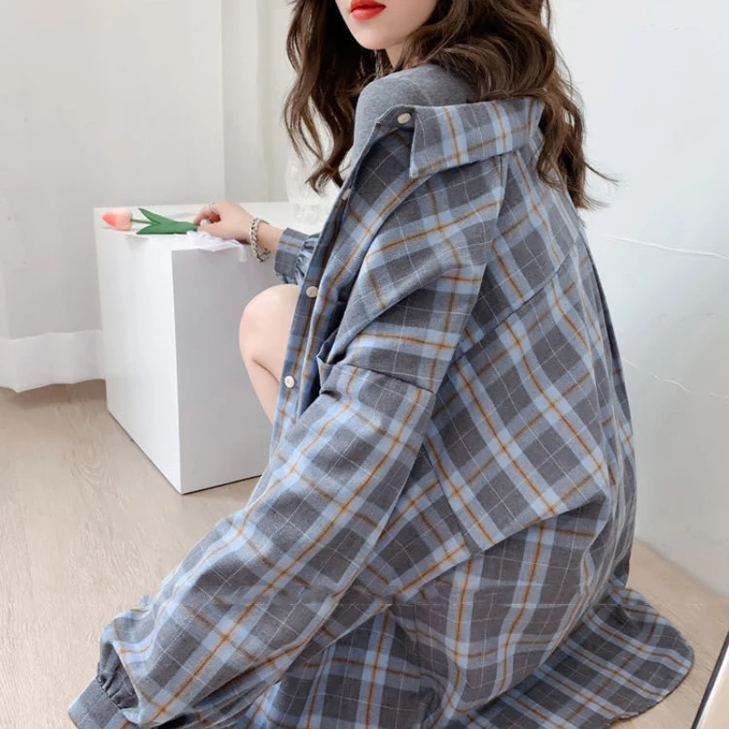 Streetwear Plaid Shirts Women Korean Fashion Oversized Tops Harajuku Daily All-match Long Sleeve Female Yellow Blouses New