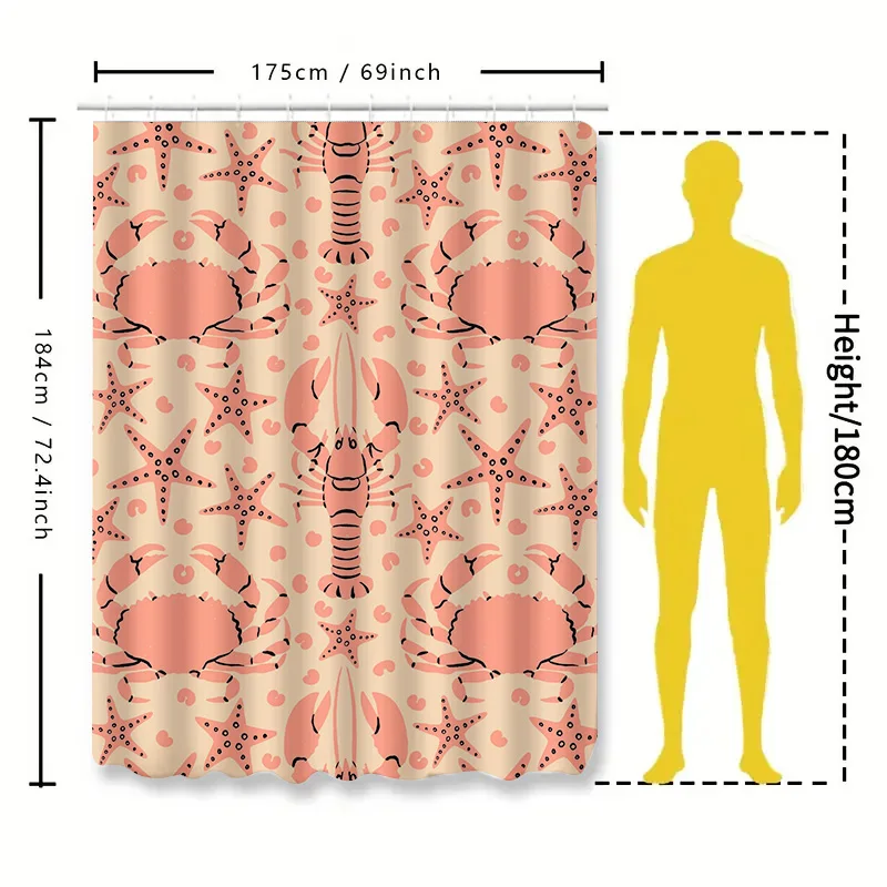 شاطئ البحر القشريات دش الستار المرجان الأسود بحري البحرية المأكولات البحرية طباعة غرفة ديكور للحمامات ديكور المنزل مقاوم للماء #5