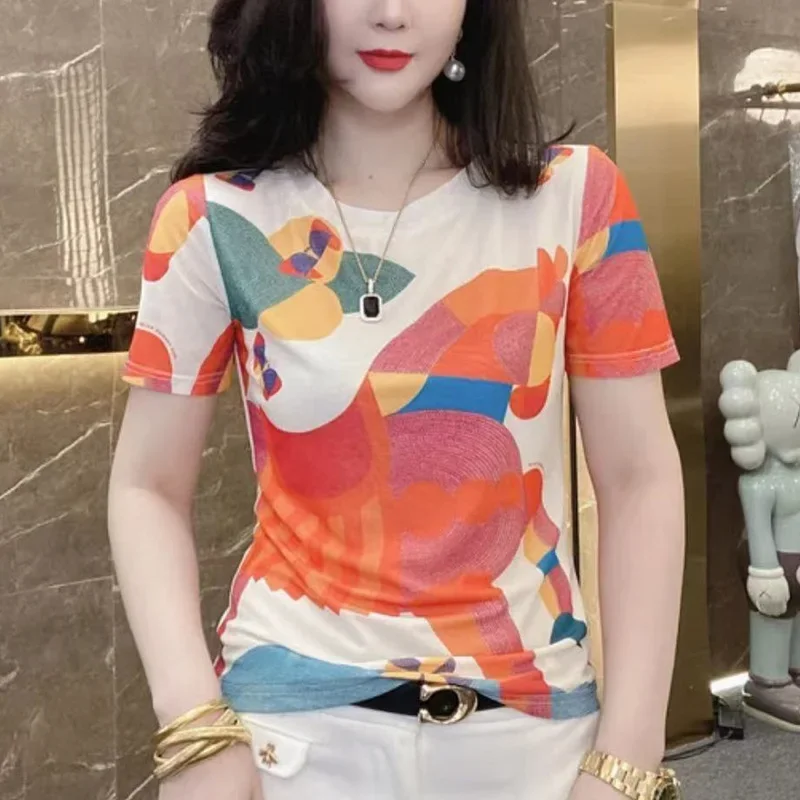 

Fashion O-Neck Printed Gauze Asymmetrical Blouse Female Clothing 2023 Summer New Casual Pullovers Tops All-match Commute Shirt