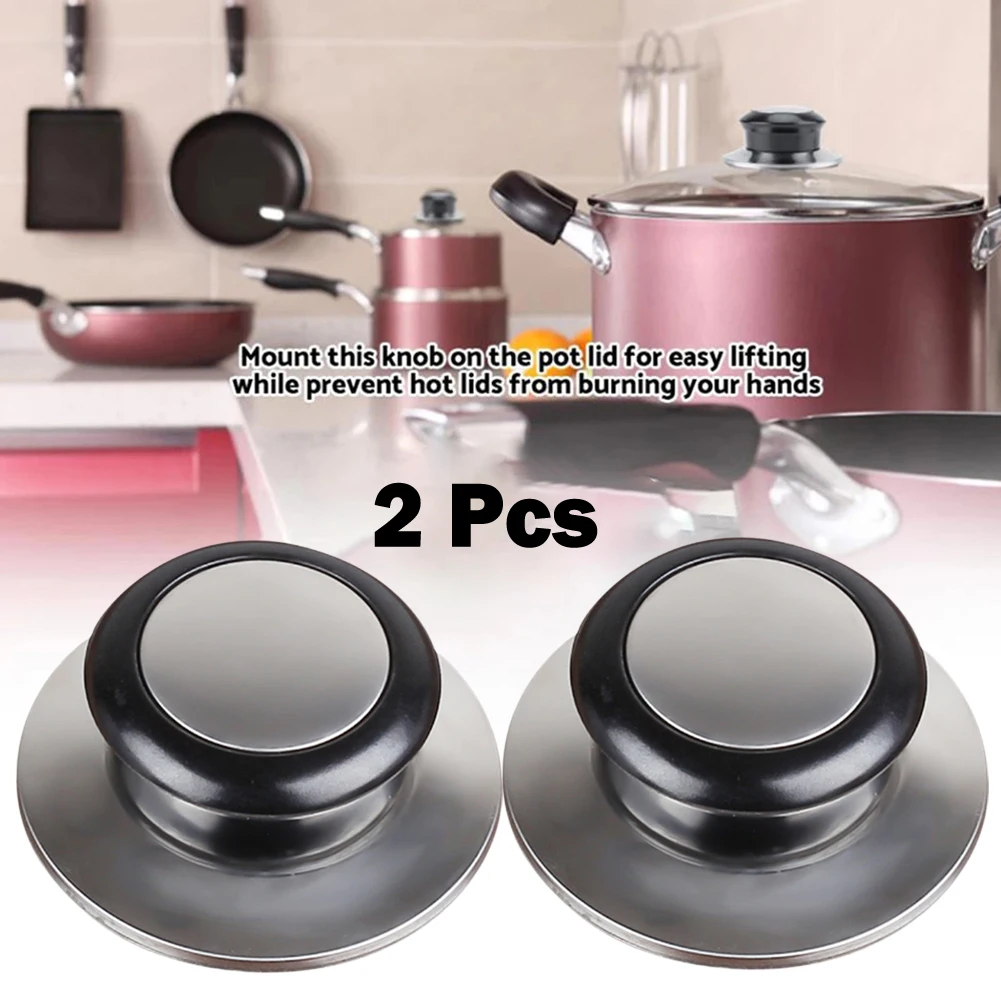 2pcs 5mm-12mm Black Stainless Steel Lid Knob Universal Replacement Glass Lid Carrying Handle Kitchen Cookware Fixing Handle