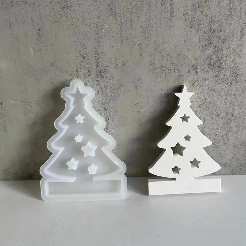 Christmas Tree Insert Candle Holder Silicone Mold Star Tree Tealight Candle Holder Plaster Moulds Decorative Ornaments Mold