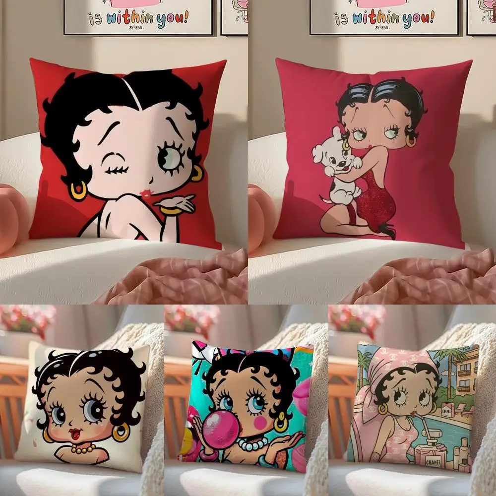 Cute Retro Classic Cartoon Character B-Betty Boop Cushion Cover Pillowcase Short Plush Invisible zipper Room Sofa Cushion Cover