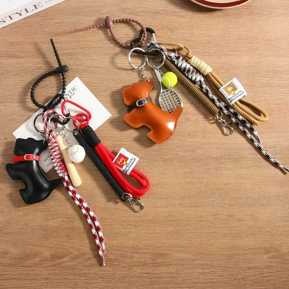 trendy puppy Hand woven rope Key Chain NEW baseball Spring rope Backpack pendant